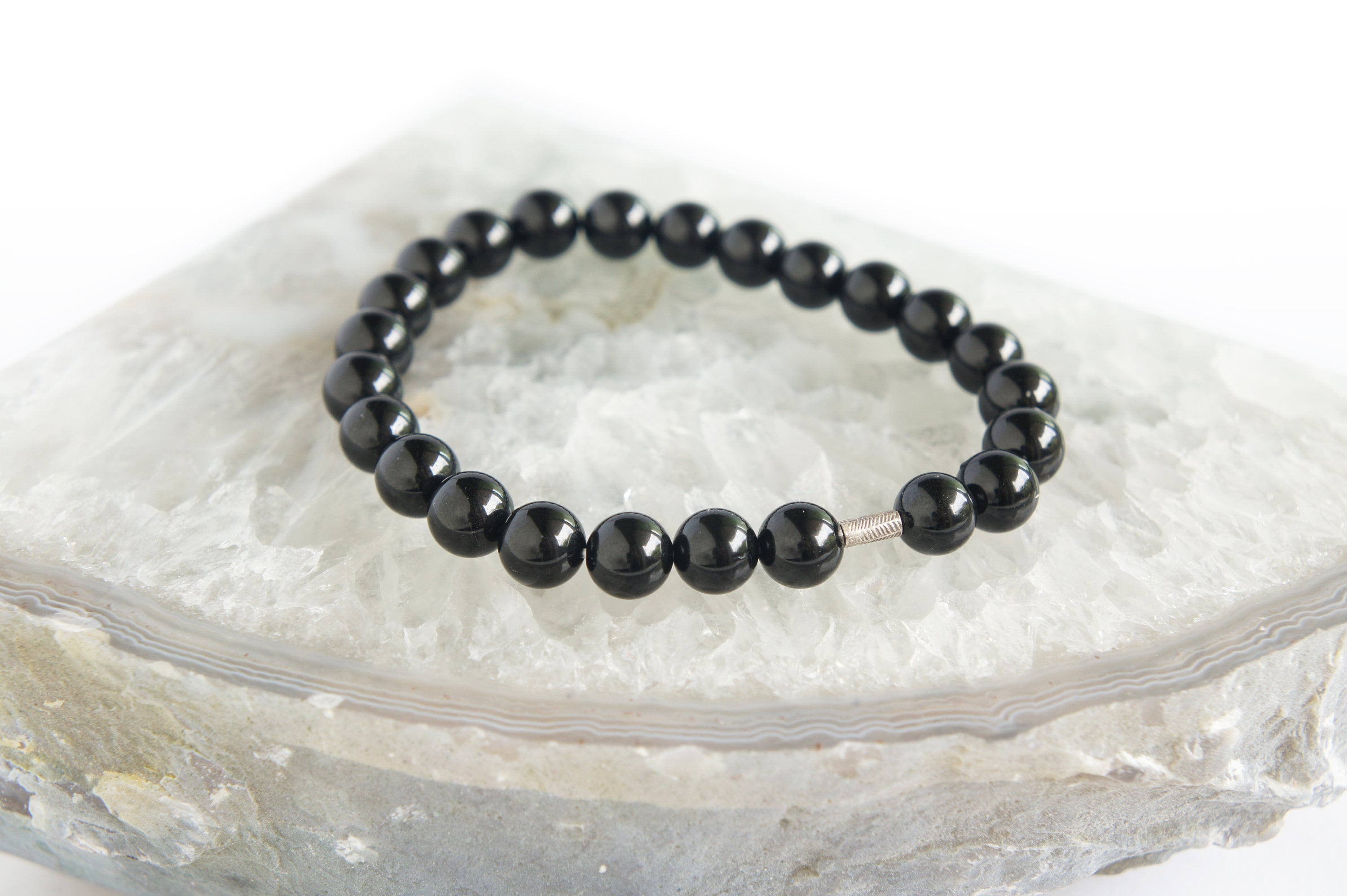 Spirit Feather Men's Black Tourmaline Beaded Bracelet