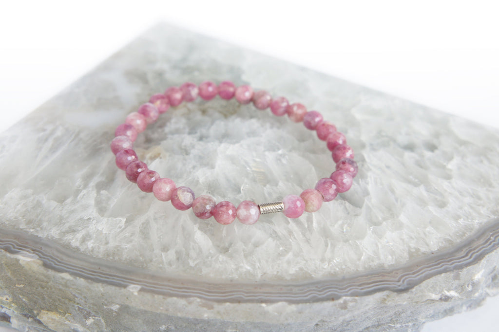 Spirit Feather Pink Tourmaline Beaded Bracelet