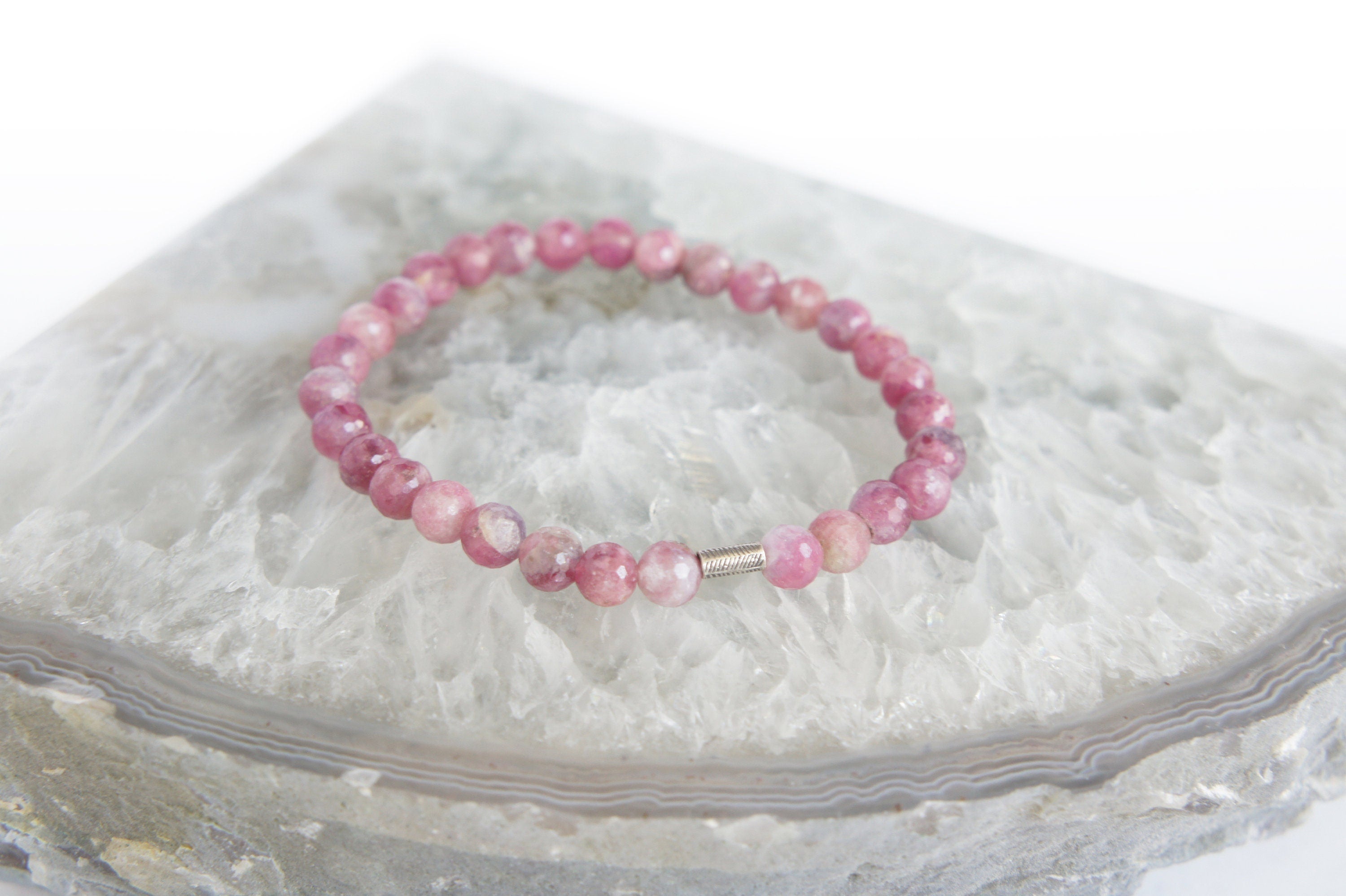 Spirit Feather Pink Tourmaline Beaded Bracelet