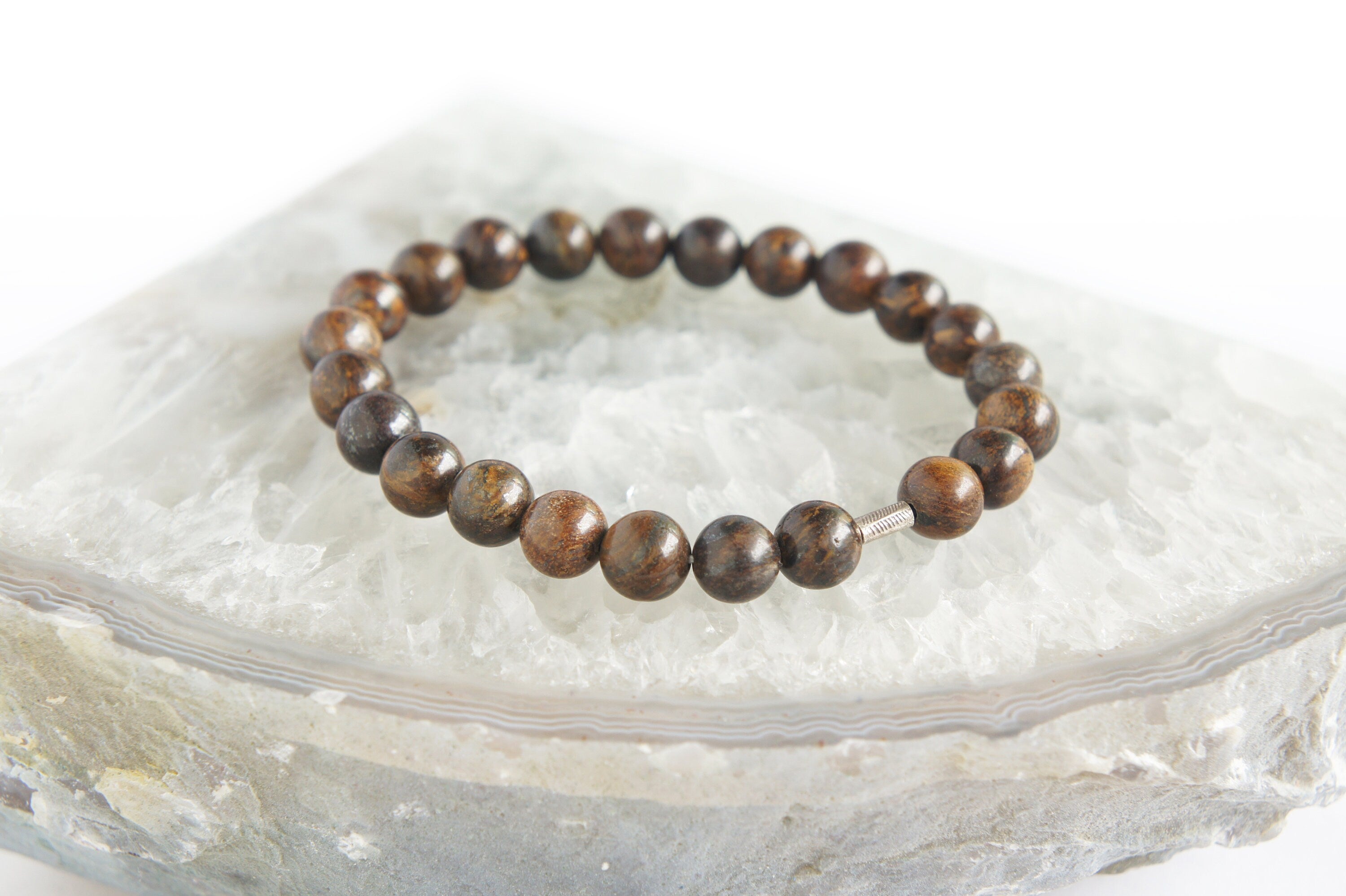 Spirit Feather Men's Bronzite Beaded Bracelet
